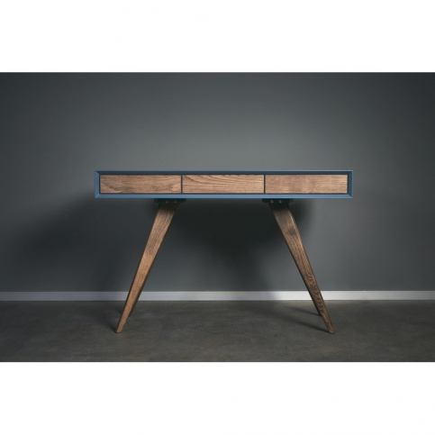 Modrý pracovní stůl z masivního jasanového dřeva Charlie Pommier Triangle, 130 x 70 cm - Bonami.cz