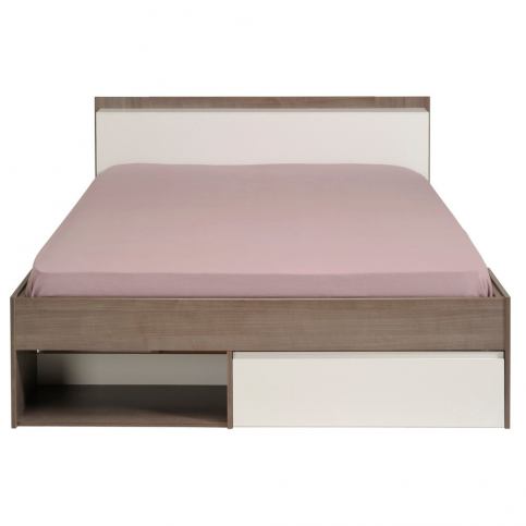 Dvoulůžková postel v dekoru ořechového dřeva se 3 zásuvkami Parisot Aubrée, 160 x 200 cm - Bonami.cz