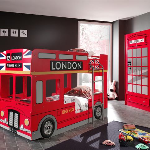 Dětský pokoj s patrovou postelí London bus - Šatní skříň: 90x56x190 - Beliani.cz