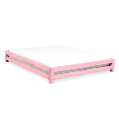Růžová dvoulůžková postel ze smrkového dřeva Benlemi JAPA, 200 x 190 cm - Bonami.cz