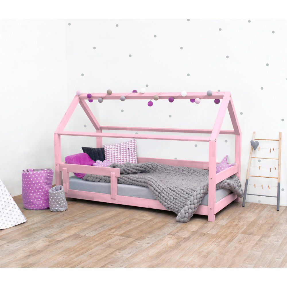 Růžová dětská postel s bočnicí ze smrkového dřeva Benlemi Tery, 90 x 200 cm - Bonami.cz