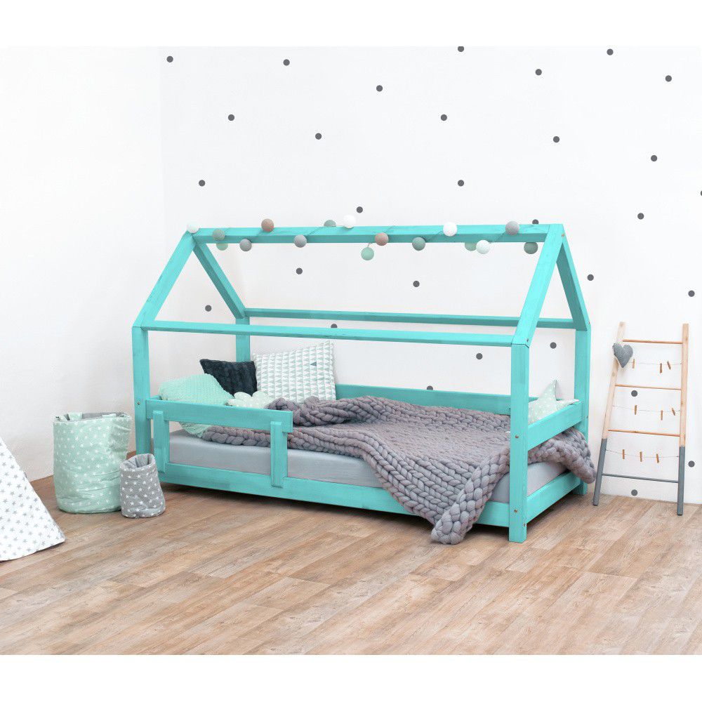 Tyrkysová dětská postel s bočnicí ze smrkového dřeva Benlemi Tery, 90 x 200 cm - Bonami.cz
