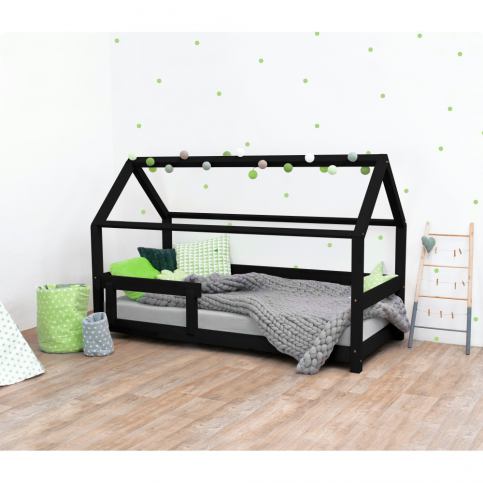 Černá dětská postel s bočnicí ze smrkového dřeva Benlemi Tery, 90 x 200 cm - Bonami.cz