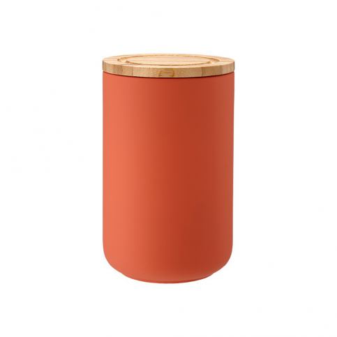 Oranžová keramická dóza s bambusovým víkem Ladelle Stak, výška 17 cm - Bonami.cz