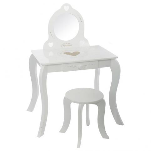 Emako Bílý stůl, toaletní stolek, stůl se zrcadlem, stůl se stoličkou, stůl s jednou zásuvkou, barva - EMAKO.CZ s.r.o.