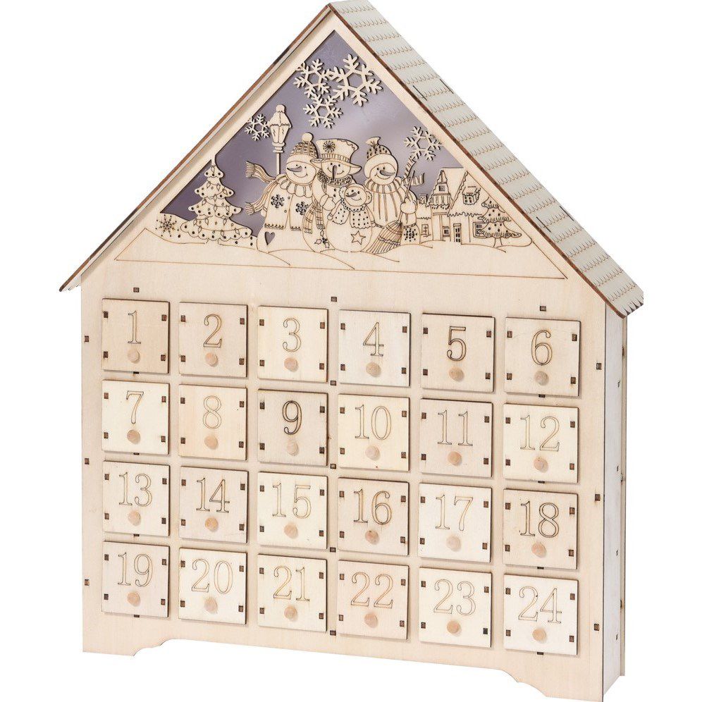 Adventní LED dřevěný kalendář Snowmen, , 37,5 x 43 cm - 4home.cz