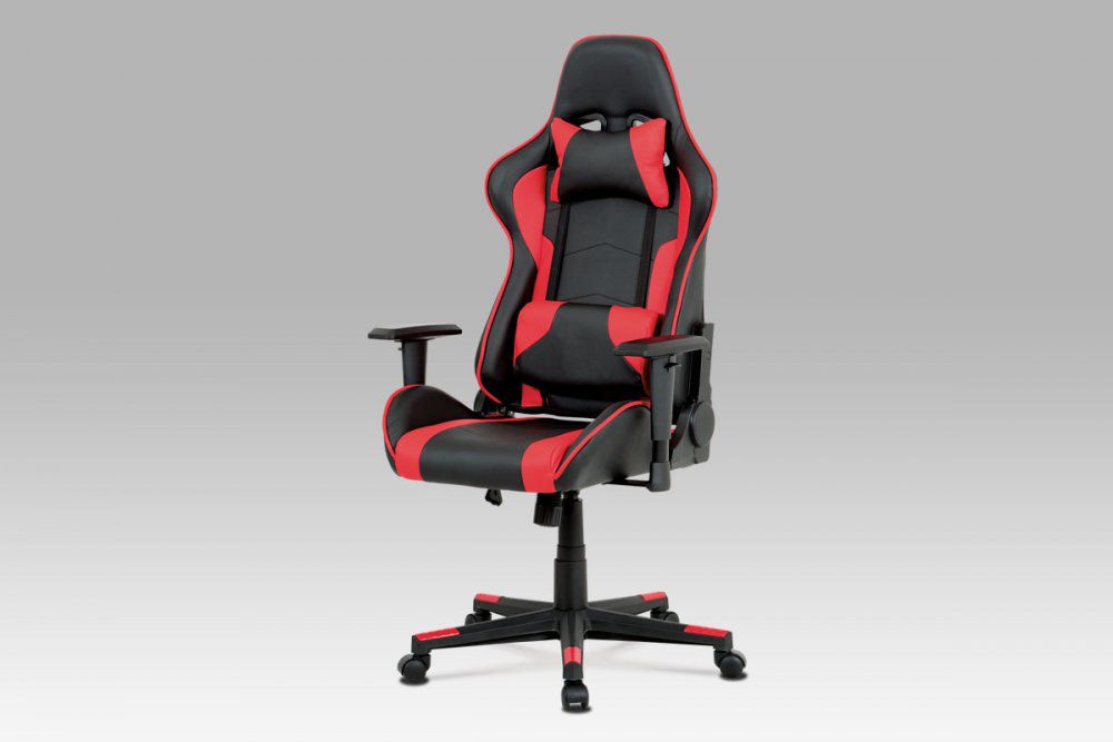 Kancelářská židle, černá-červená ekokůže, houpací mech, plastový kříž - DAKA nábytek