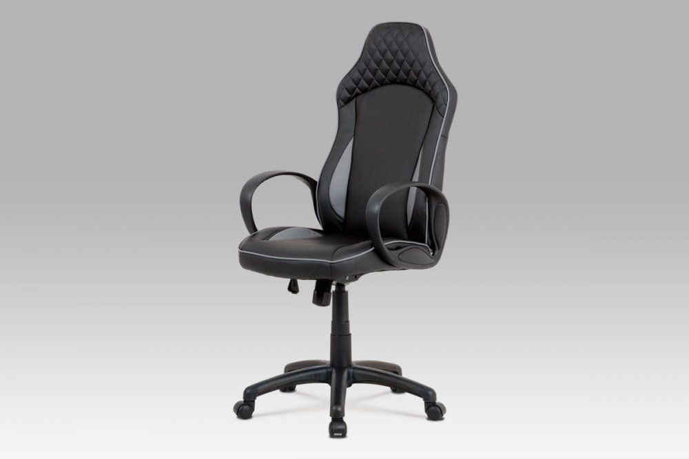 Kancelářská židle, černá-šedá ekokůže, houpací mech, plastový kříž - DAKA nábytek