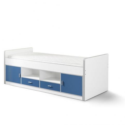 Bílo-modrá dětská postel s úložným prostorem Vipack Bonny, 200 x 90 cm - Bonami.cz