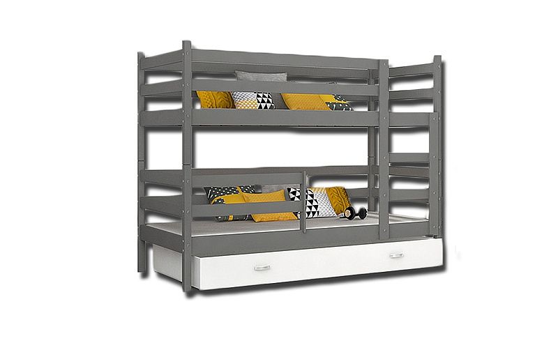 Dětská patrová postel RACEK B 2 COLOR + rošt + matrace ZDARMA, 190x80, šedý/bílý - Expedo s.r.o.