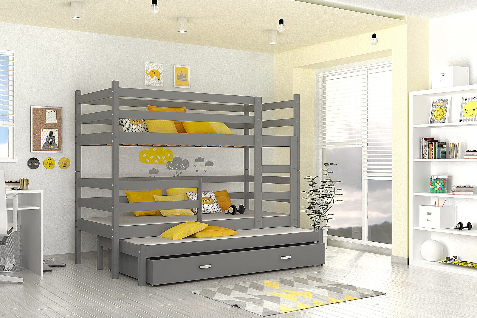 Dětská patrová postel RACEK B 2 COLOR + rošt + matrace ZDARMA, 190x80, šedý/šedý - Expedo s.r.o.