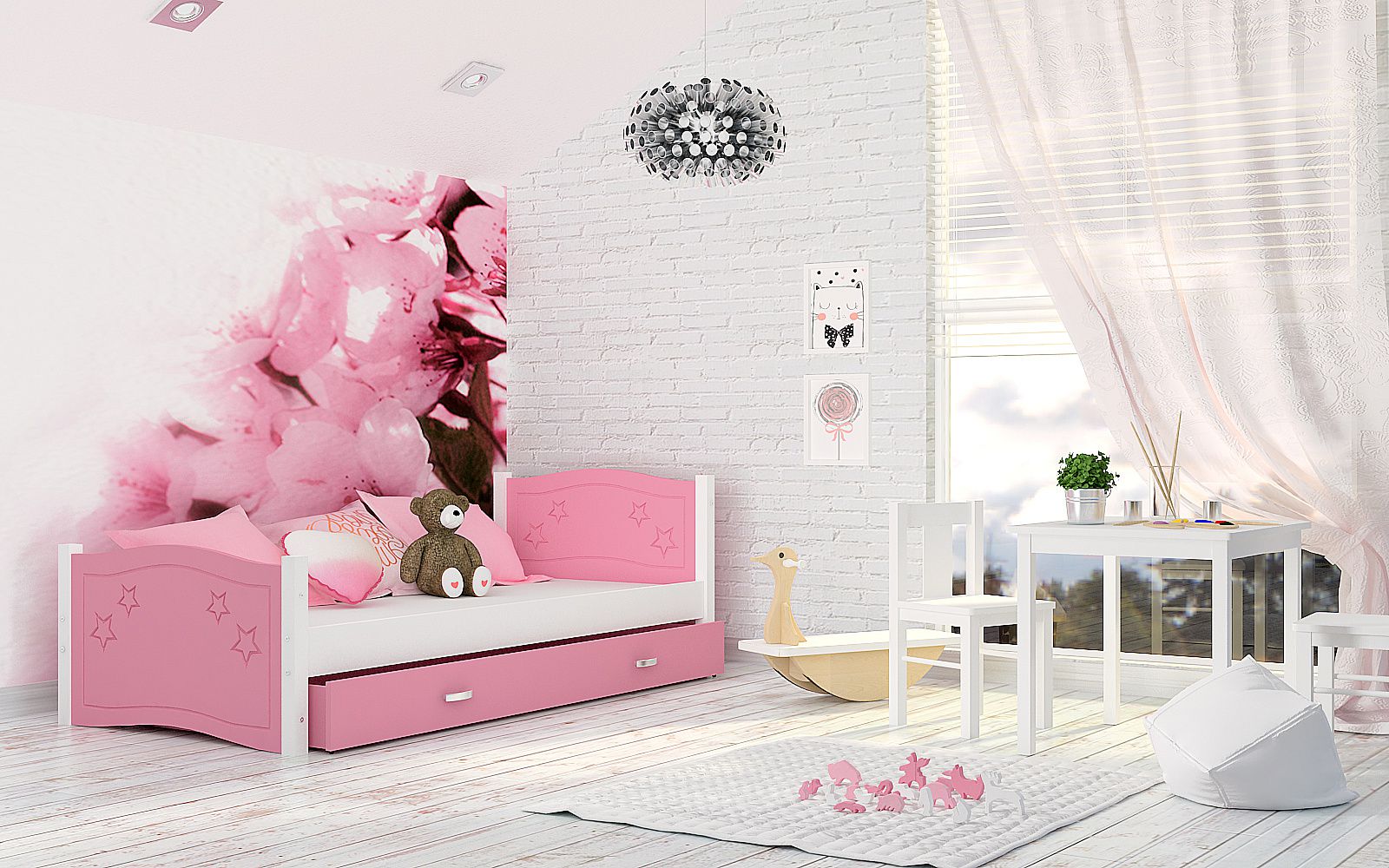 Dětská postel DIANA P1 COLOR + matrace + rošt ZDARMA, bez zábrany, 160x80, růžový - Expedo s.r.o.