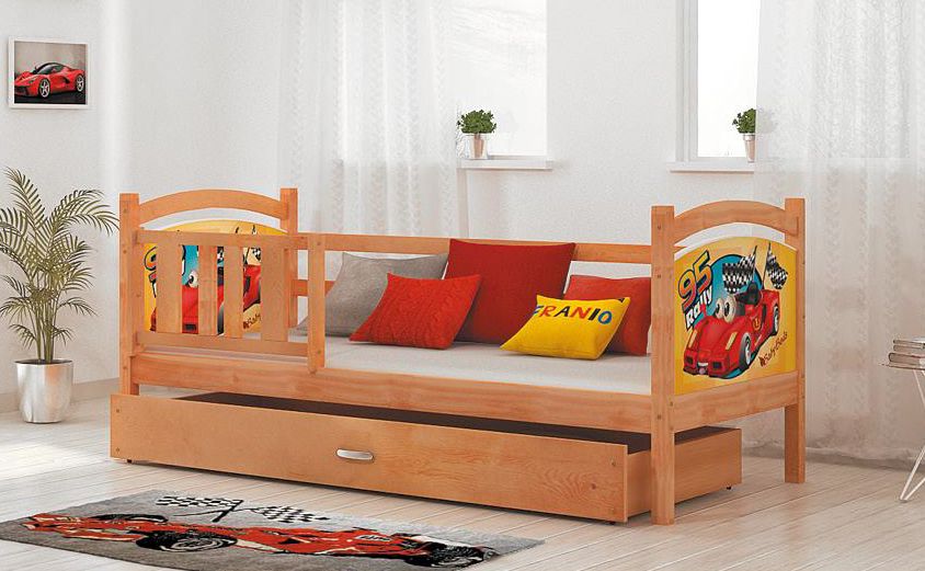 Dětská postel DOBBY P1 s pohádkovými vzory + matrace + rošt ZDARMA, 80x190, oboustranný tisk, olše/VZOR 04 - Expedo s.r.o.