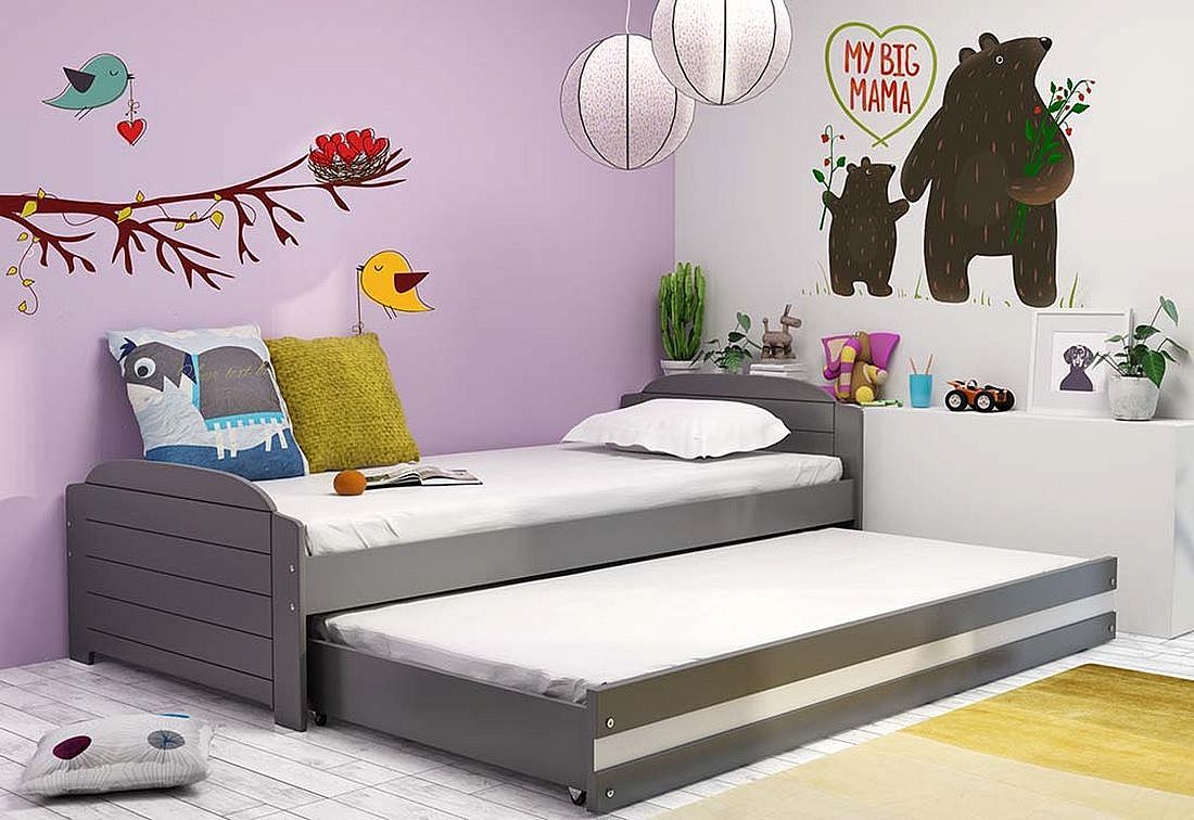 Dětská postel DOUGY P2 + matrace + rošt ZDARMA, 90x200, grafit, bílá - Expedo s.r.o.