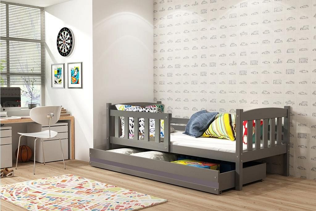 Expedo Dětská postel FLORENT P1 + úložný prostor + matrace + rošt ZDARMA, 80x160, grafit, grafitová - Expedo s.r.o.
