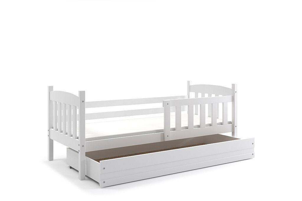 Dětská postel FLORENT P1 + úložný prostor + matrace + rošt ZDARMA, 90x200, bílý, bílá - Expedo s.r.o.