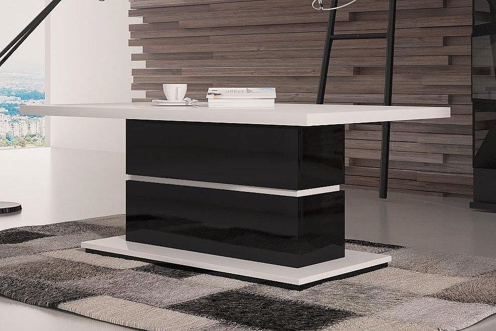 Konferenční stolek GAGA, 130x50x70, bílý lesk/černý lesk - Expedo s.r.o.