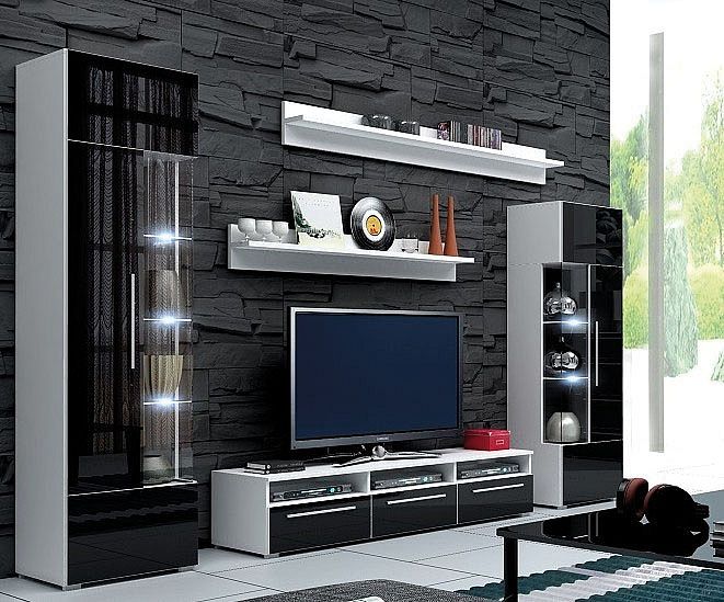 TV stolek LUGANO, bílá/černá lesk - 150/35/45cm - Expedo s.r.o.