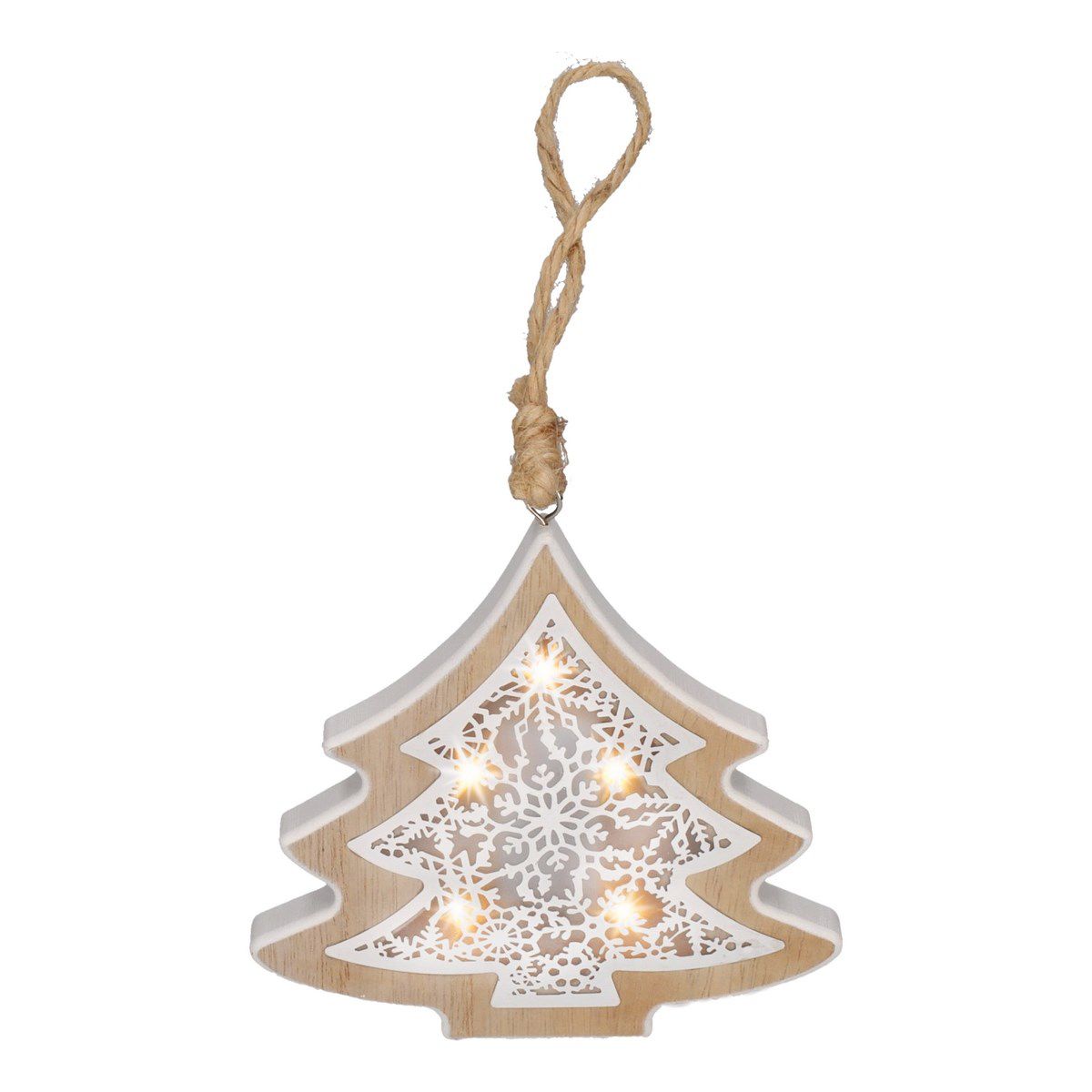 Solight LED vánoční stromek, dřevěný dekor, 6LED, teplá bílá, 2x AAA - 4home.cz