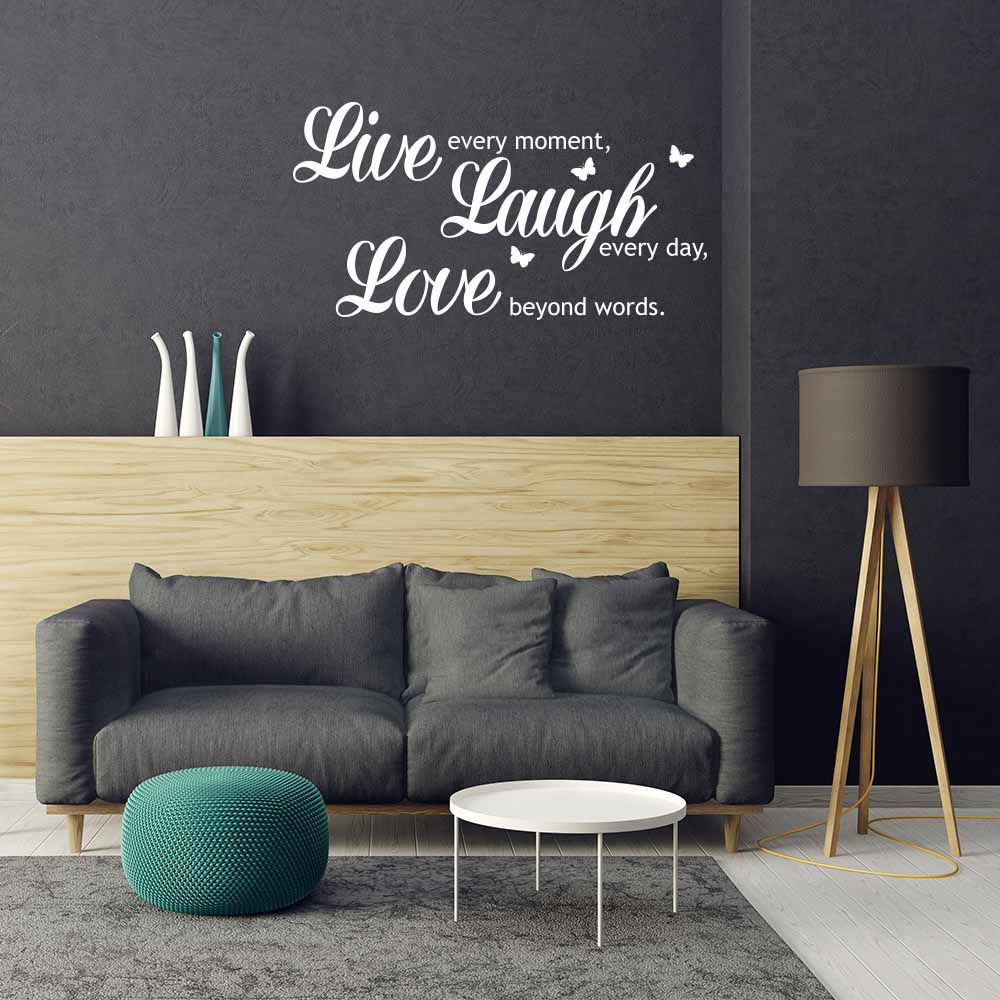 GLIX Live laugh love - samolepka na zeď Bílá 50 x 25 cm - GLIX DECO s.r.o.