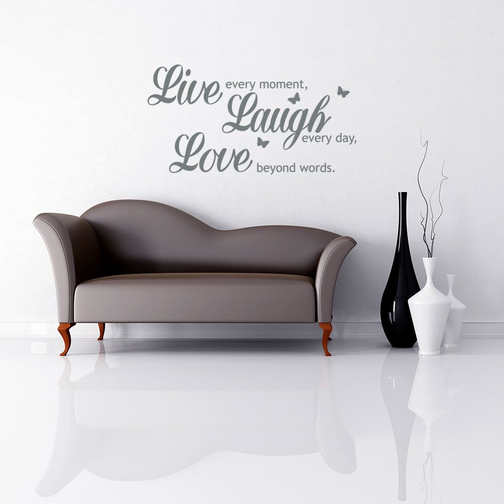 GLIX Live laugh love - samolepka na zeď Šedá 70 x 35 cm - GLIX DECO s.r.o.