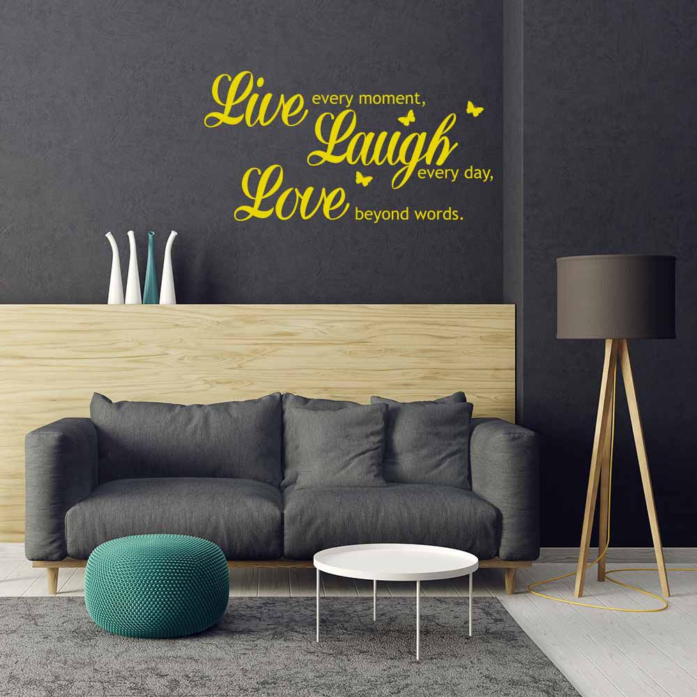 GLIX Live laugh love - samolepka na zeď Žlutá 70 x 35 cm - GLIX DECO s.r.o.