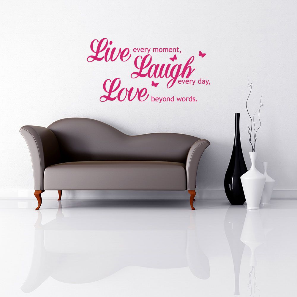 GLIX Live laugh love - samolepka na zeď Růžová 70 x 35 cm - GLIX DECO s.r.o.