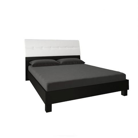 Manželská postel BORRA + zvedací rošt + měkký záhlavník, 180x200, bílá/černá mat - Expedo s.r.o.