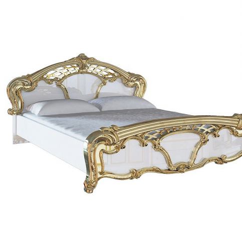 Manželská postel HOME + rošt, 180x200, bílá lesk/zlatá - Expedo s.r.o.