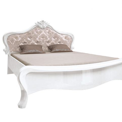 Manželská postel MARSEILLE + rošt + matrace DE LUX + měkký záhlavník, 160x200, bílá lesk - Expedo s.r.o.