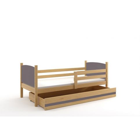 Dětská postel BRENEN + ÚP + matrace + rošt ZDARMA, 80x190, borovice, grafitová - Expedo s.r.o.