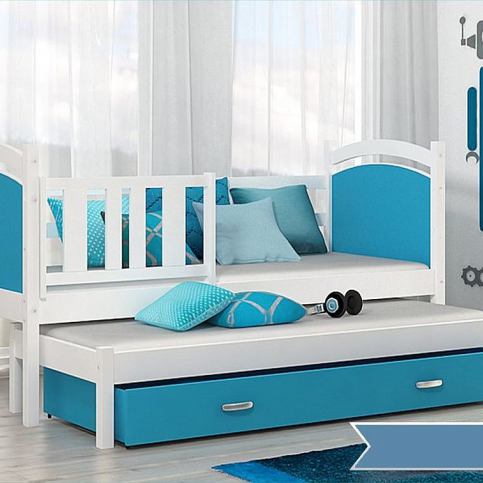 Dětská postel DOBBY P2 color + matrace + rošt ZDARMA, 184x80, bílá/modrá - Expedo s.r.o.