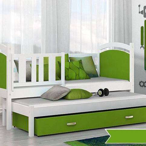 Dětská postel DOBBY P2 color + matrace + rošt ZDARMA, 184x80, bílá/zelená - Expedo s.r.o.