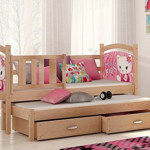 Dětská postel DOBBY P2 s potiskem + matrace + rošt ZDARMA 184x80, borovice/vzor 08 - Expedo s.r.o.