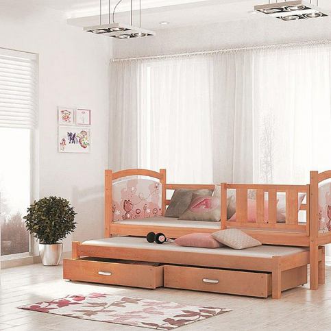 Dětská postel DOBBY P2 s potiskem + matrace + rošt ZDARMA 184x80, borovice/vzor 10 - Expedo s.r.o.