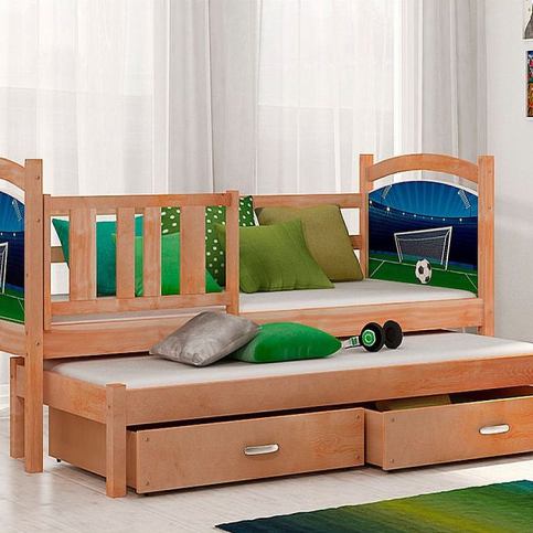 Dětská postel DOBBY P2 s potiskem + matrace + rošt ZDARMA, 184x80, borovice/vzor 01 - Expedo s.r.o.