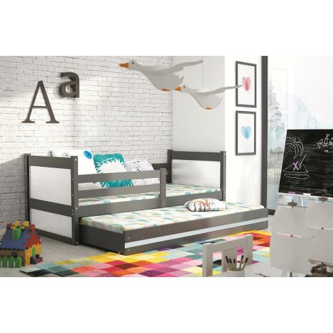 Dětská postel FIONA 2 + matrace + rošt ZDARMA, 80x190 cm, grafit, bílá - Expedo s.r.o.