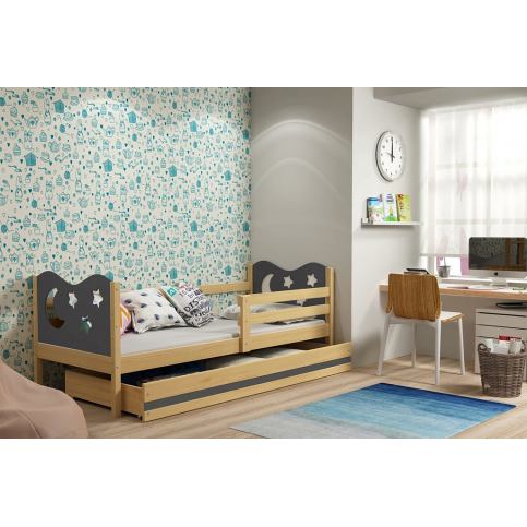 Dětská postel KAMIL + ÚP + matrace + rošt ZDARMA, 80x190, borovice, grafitová - Expedo s.r.o.