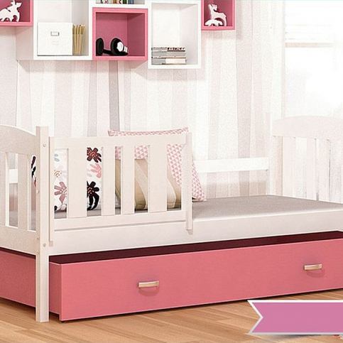 Dětská postel KUBA P color + matrace + rošt ZDARMA, 190x80, bílá/růžová - Expedo s.r.o.