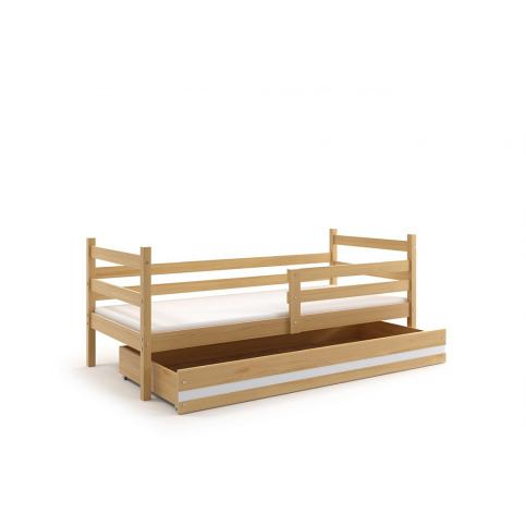 Dětská postel RAFAL + ÚP + matrace + rošt ZDARMA, 80x190 cm, borovice, bílá - Expedo s.r.o.