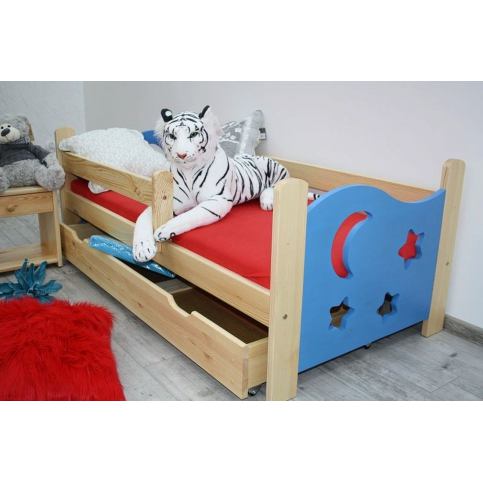Dětská postel STAR, borovice/modrá, 70x160cm - Expedo s.r.o.