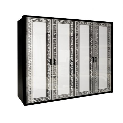 Čtyřdveřová šatní skříň NICOLA bez zrcadla, 183x212,5x55, bílá lesk/černá - Expedo s.r.o.