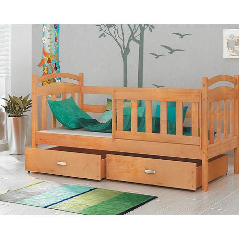 Dřevěná dětská postel KRISTY + matrace + rošt ZDARMA, masiv, 184x80, olše - Expedo s.r.o.