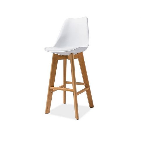 Barová židle SIR H-1, 111x45x41, bílá/buk - Expedo s.r.o.