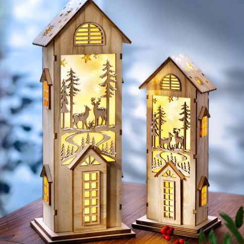 LED dřevěná dekorace Zimní les, sada 2 ks - Velký Košík