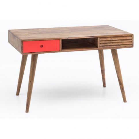 Pracovní stůl s červenou zásuvkou z masivního sheeshamového dřeva Skyport REPA - Bonami.cz