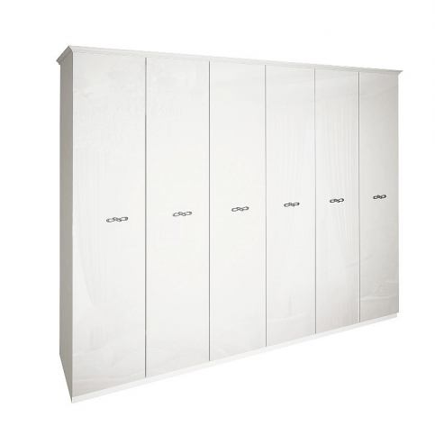 Šestidveřová šatní skříň MARSEILLE, 279x215x59,5, bílá lesk - Expedo s.r.o.