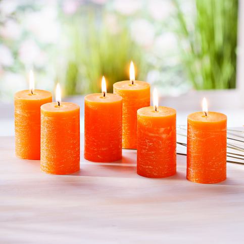 Oranžové rustikální svíčky, 6 ks - Velký Košík