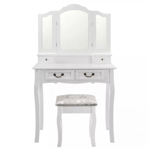 Toaletní stolek s taburetem REGINA bílá / stříbrná Tempo Kondela - DEKORHOME.CZ