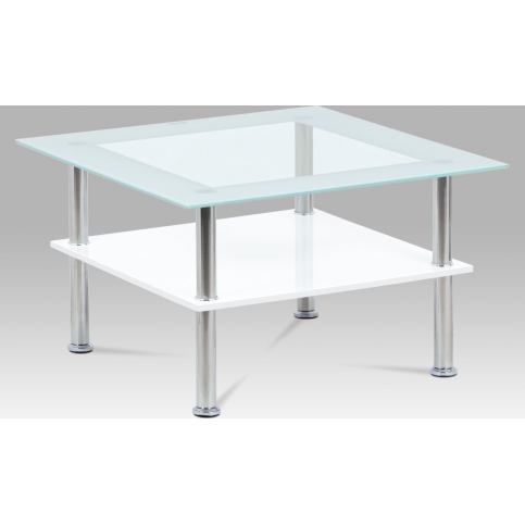 Konferenční stolek 70x70x42 cm, sklo bílé / MDF bílá - M DUM.cz